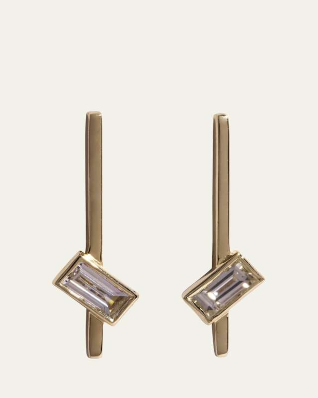 Curious Bird 14k Yellow Gold Diamond Baguette Bar Stud Earrings